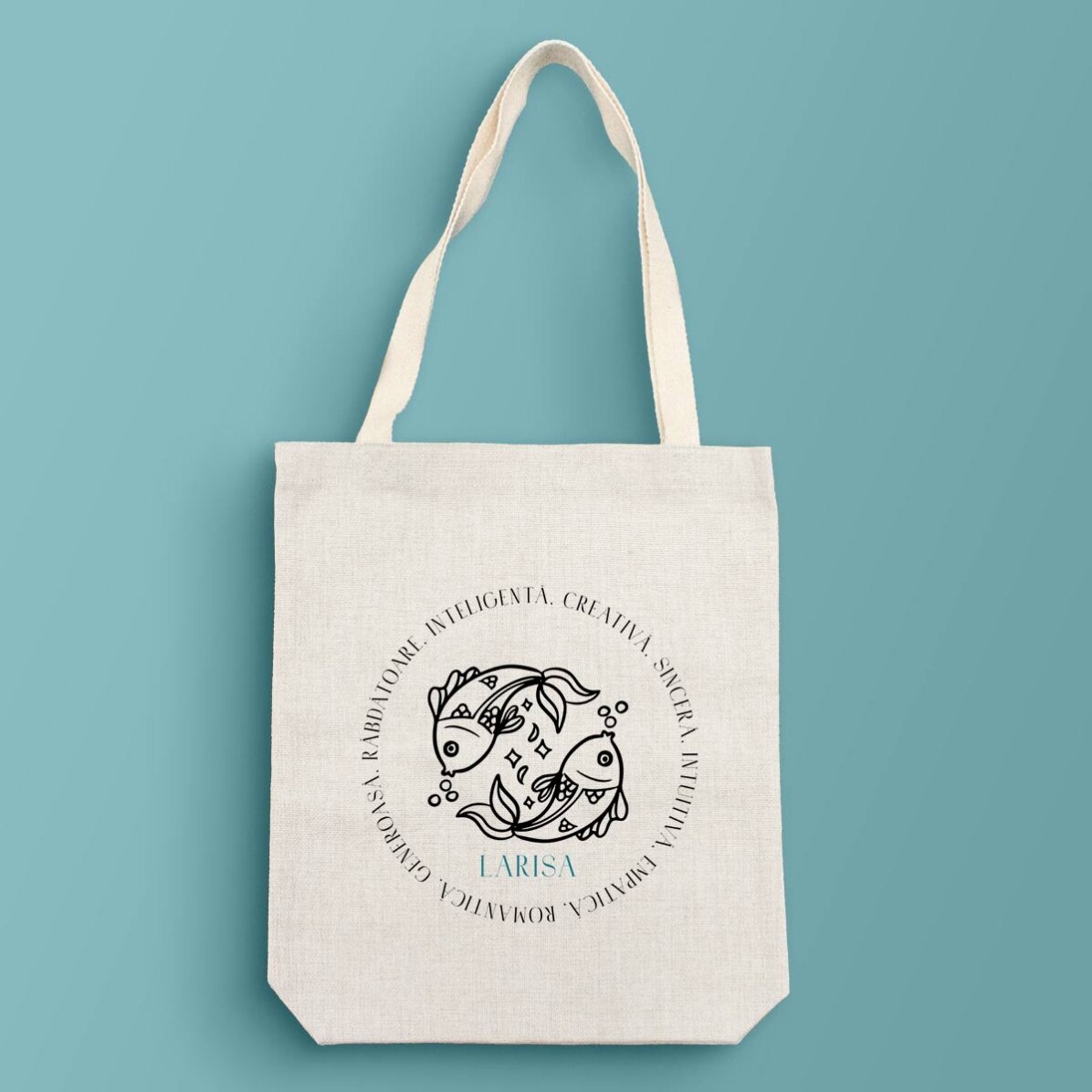 Personalisierte Tasche mit Text – Sternzeichen Fische