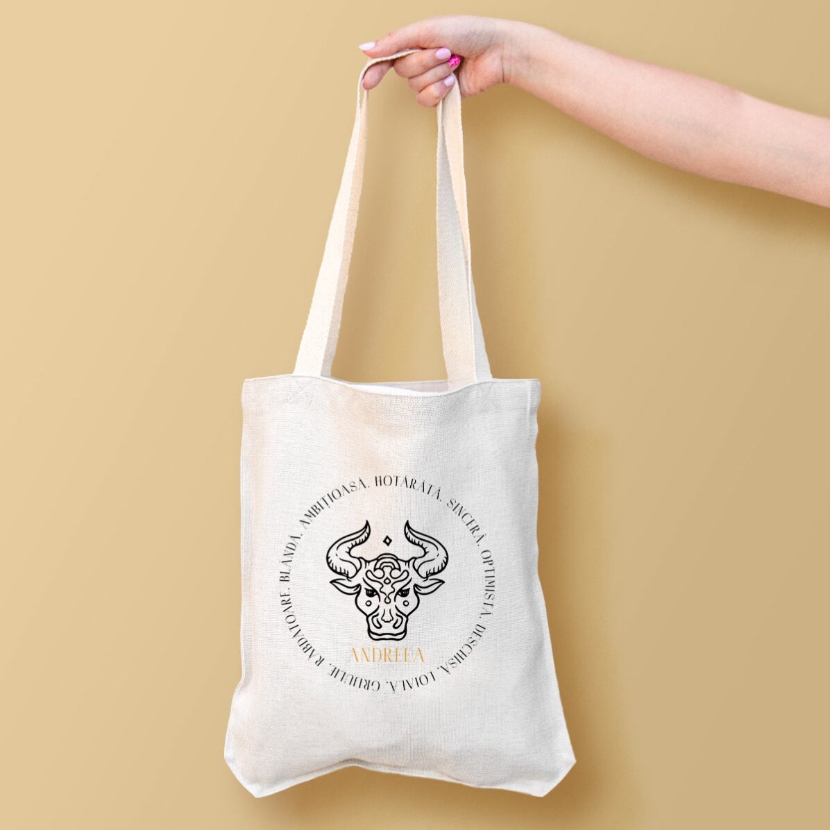 Personalisierte Tasche mit Text – Sternzeichen Stier