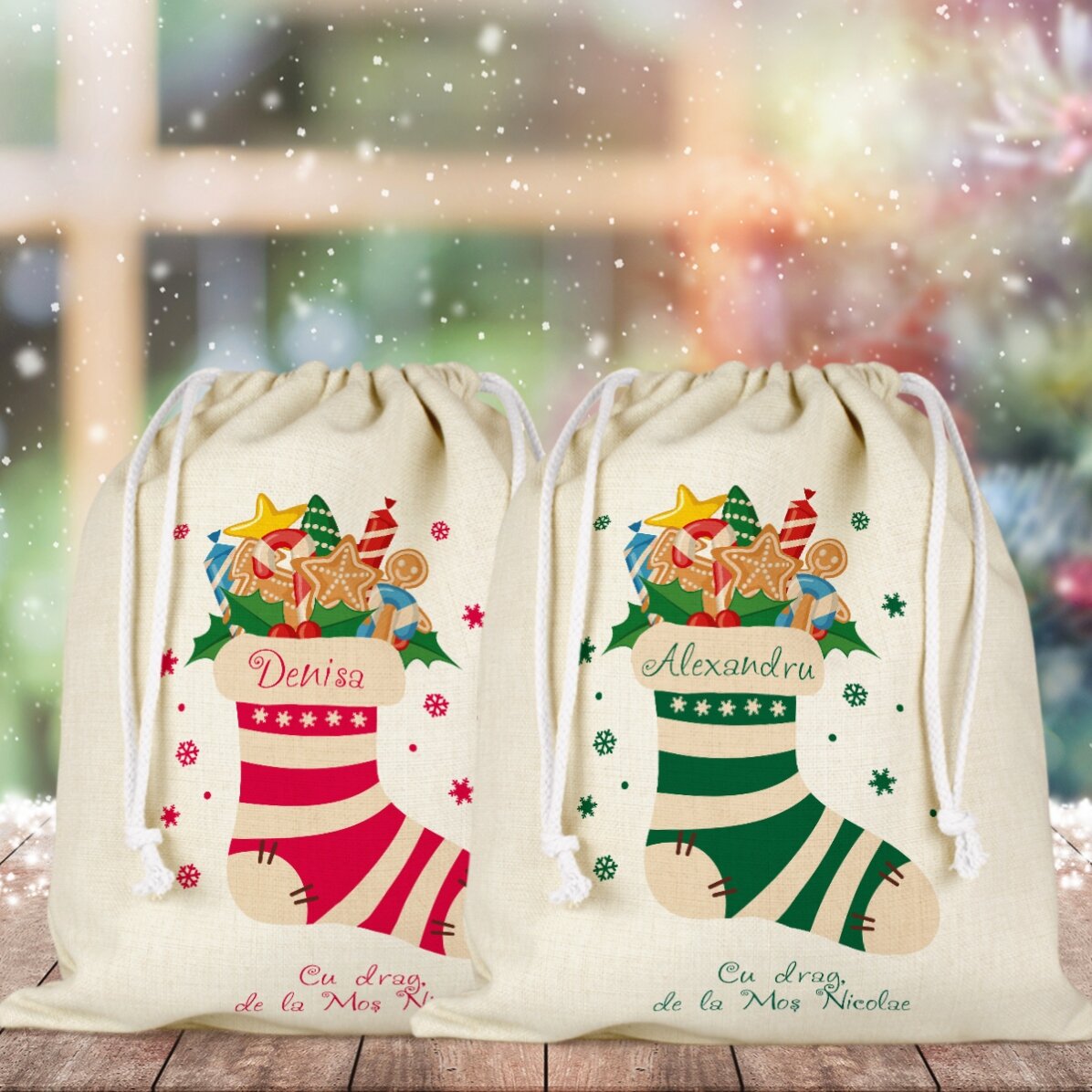 Mittlerer Geschenksack, individuell mit Text bedruckt – Die magische Socke