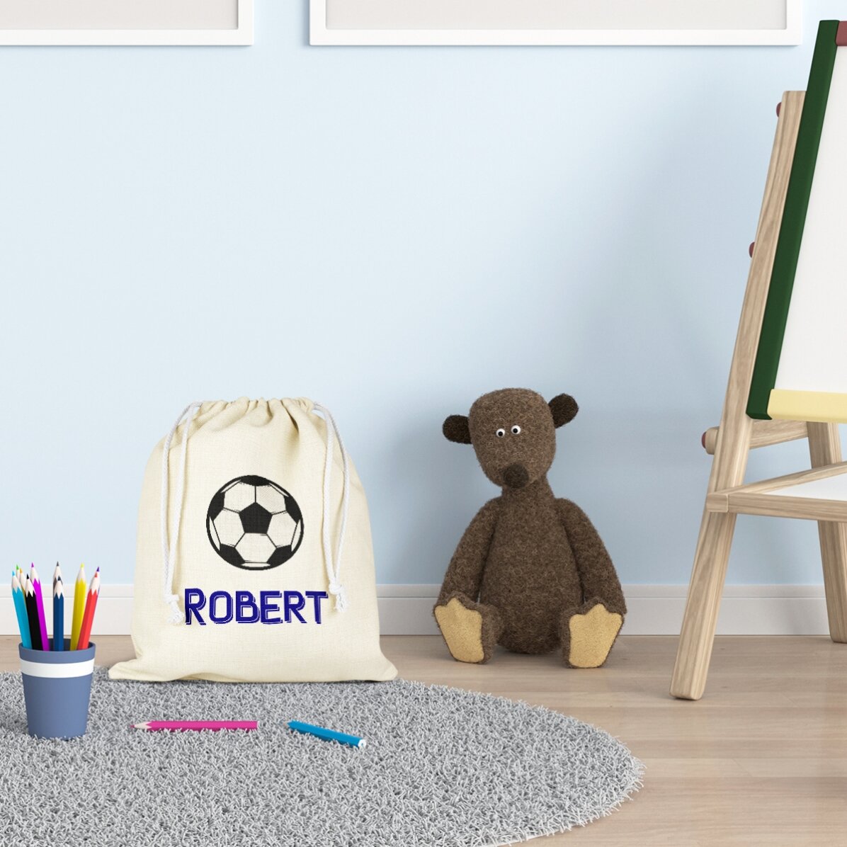 Mittlere, mit Namen personalisierte Tasche – Fußball