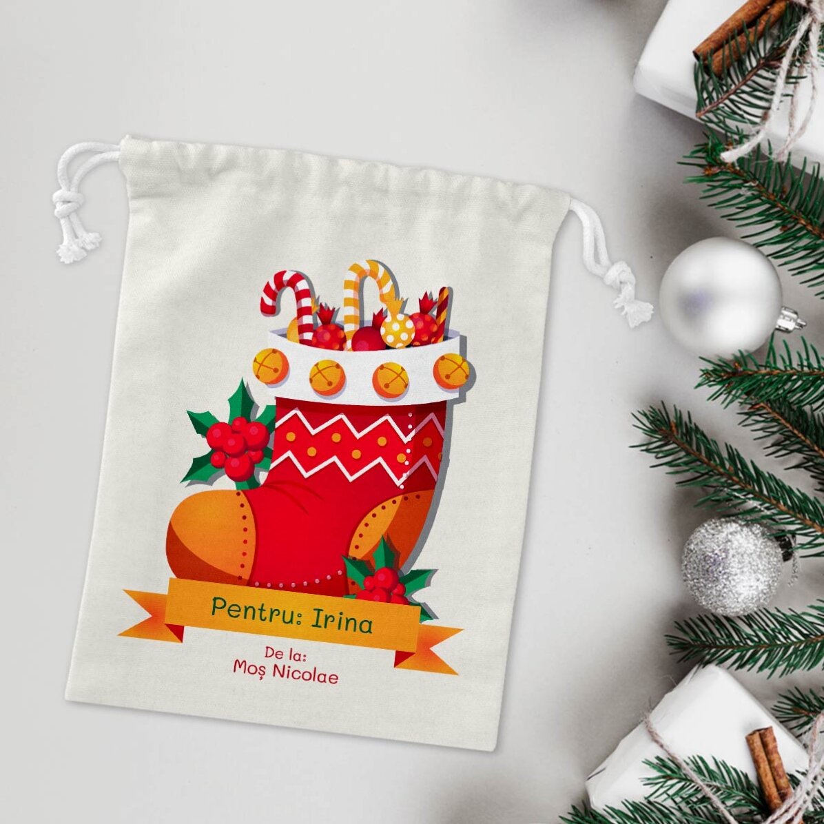 Kleiner Geschenksack, individuell mit Namen bedruckt – vom Nikolaus