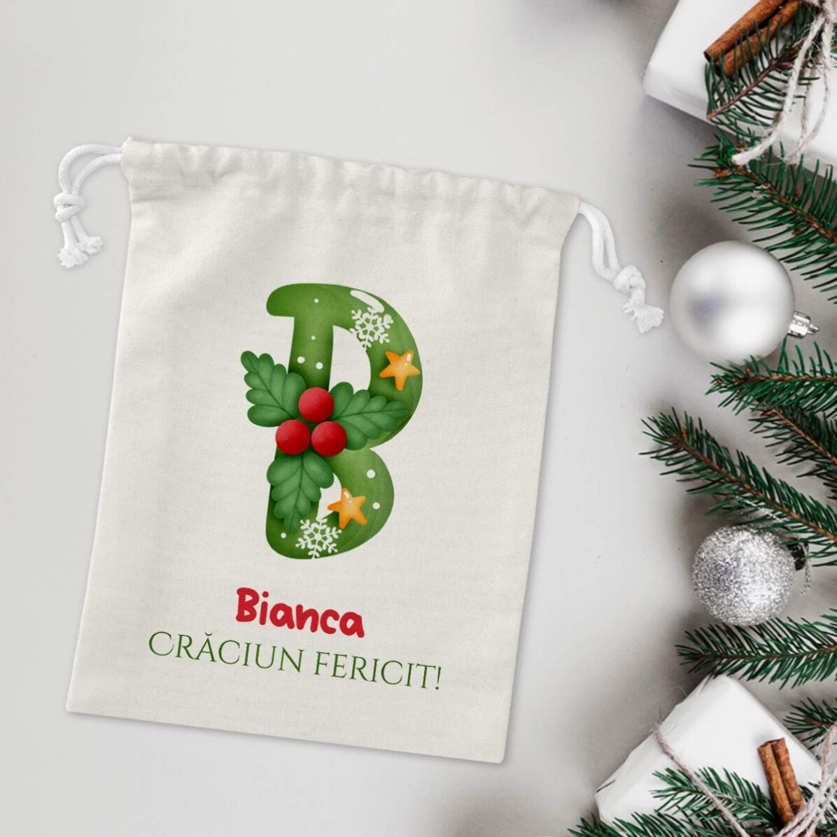 Kleiner Geschenksack, individuell mit Namen bedruckt – Weihnachten