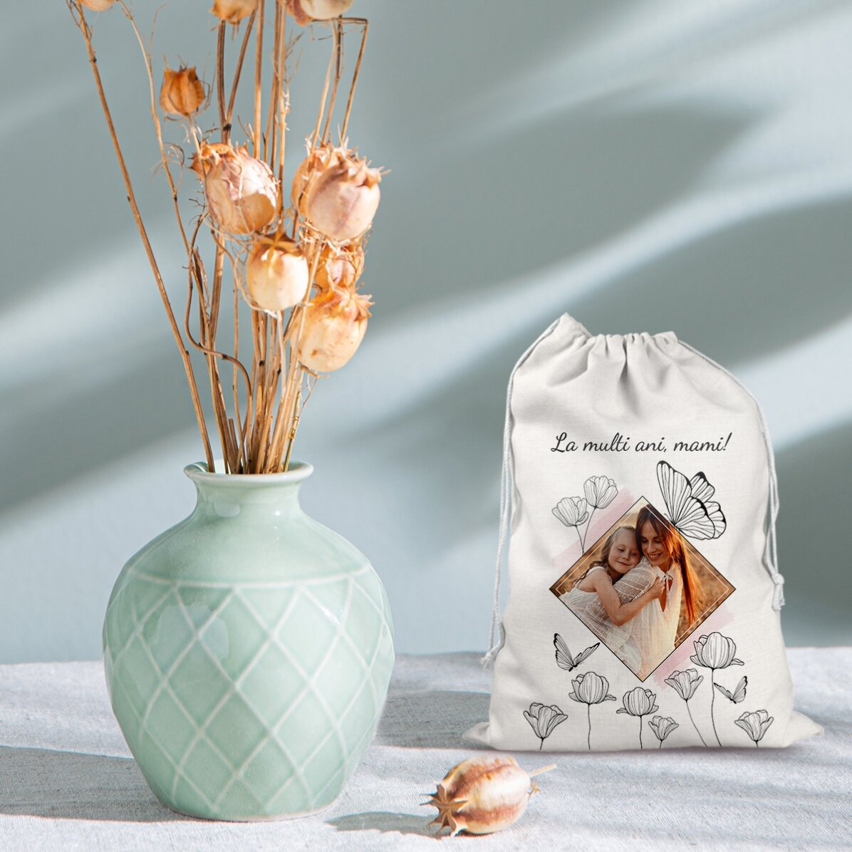 Kleiner Geschenksack, individuell gestaltet mit einem Foto und einem Text – My dear