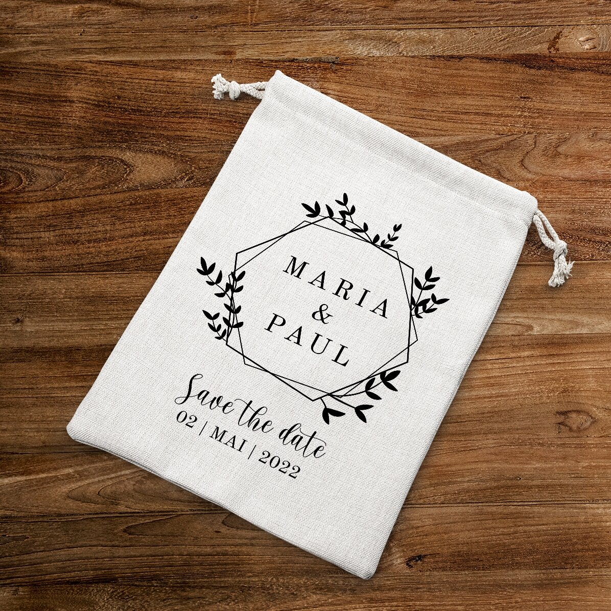 Kleiner Geschenksack mit individueller Beschriftung – „Save the date“