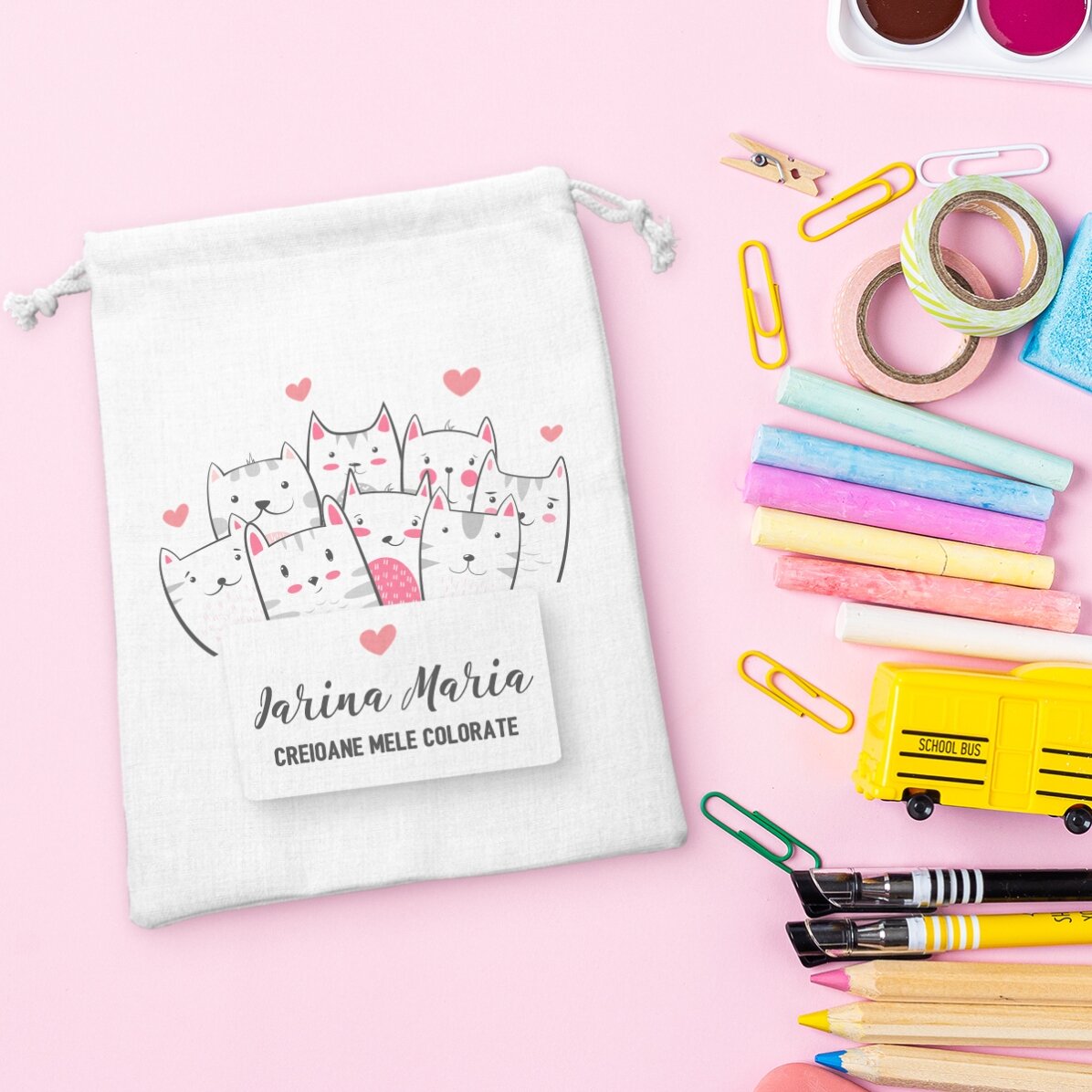 Kleiner, individuell gestalteter Beutel mit Aufdruck – Kitty