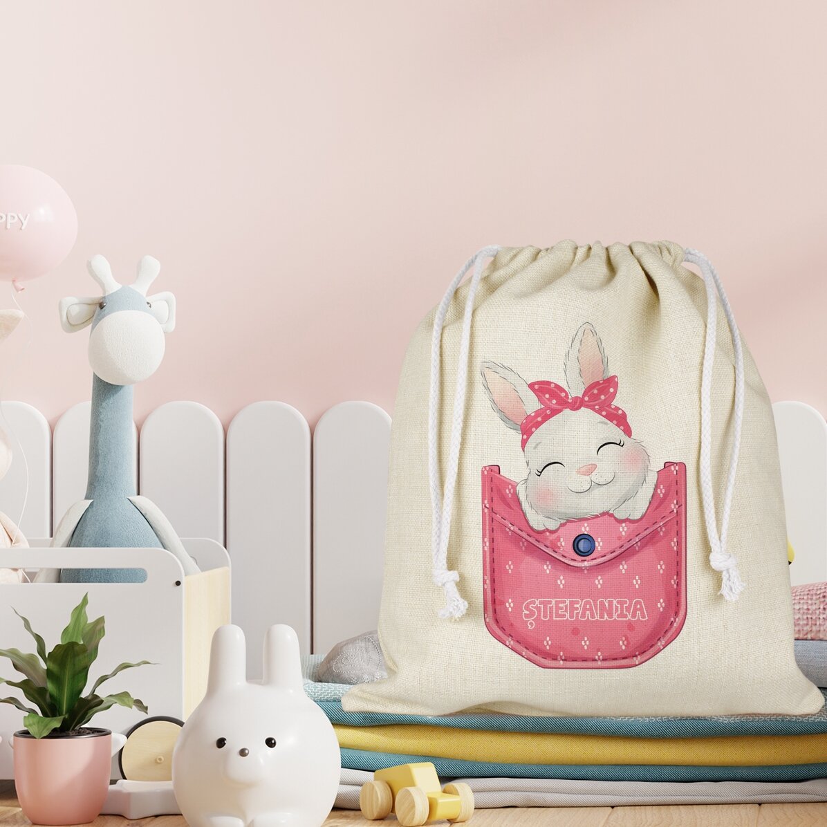 Geschenk- bzw. Kindergarten-Täschchen mit Namen personalisiert – Hase