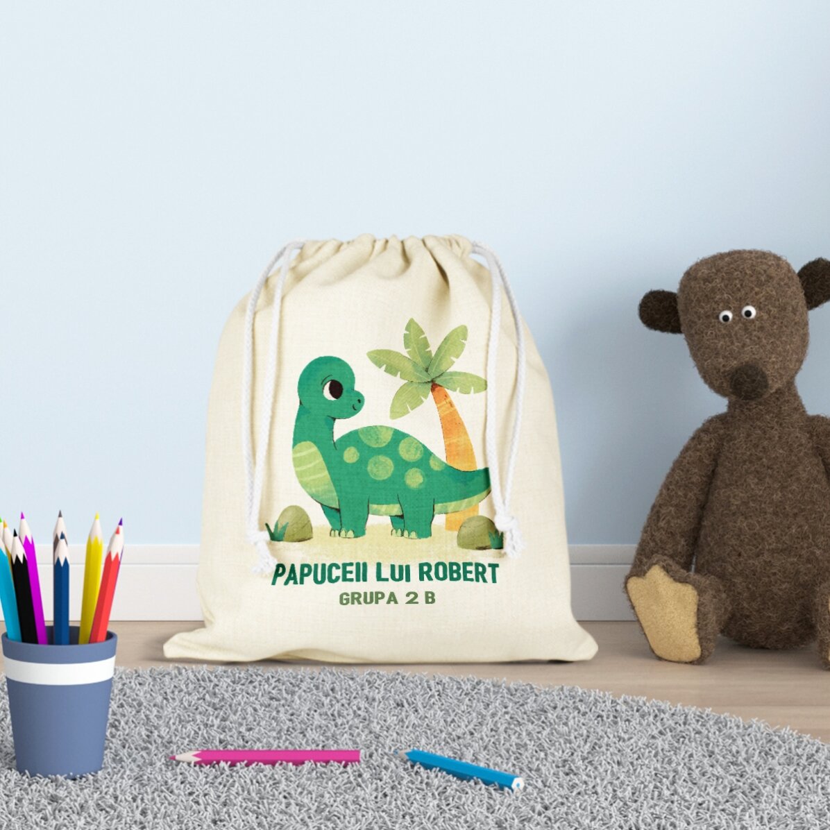 Personalisierte Kindergartentasche mit Aufdruck – Dino