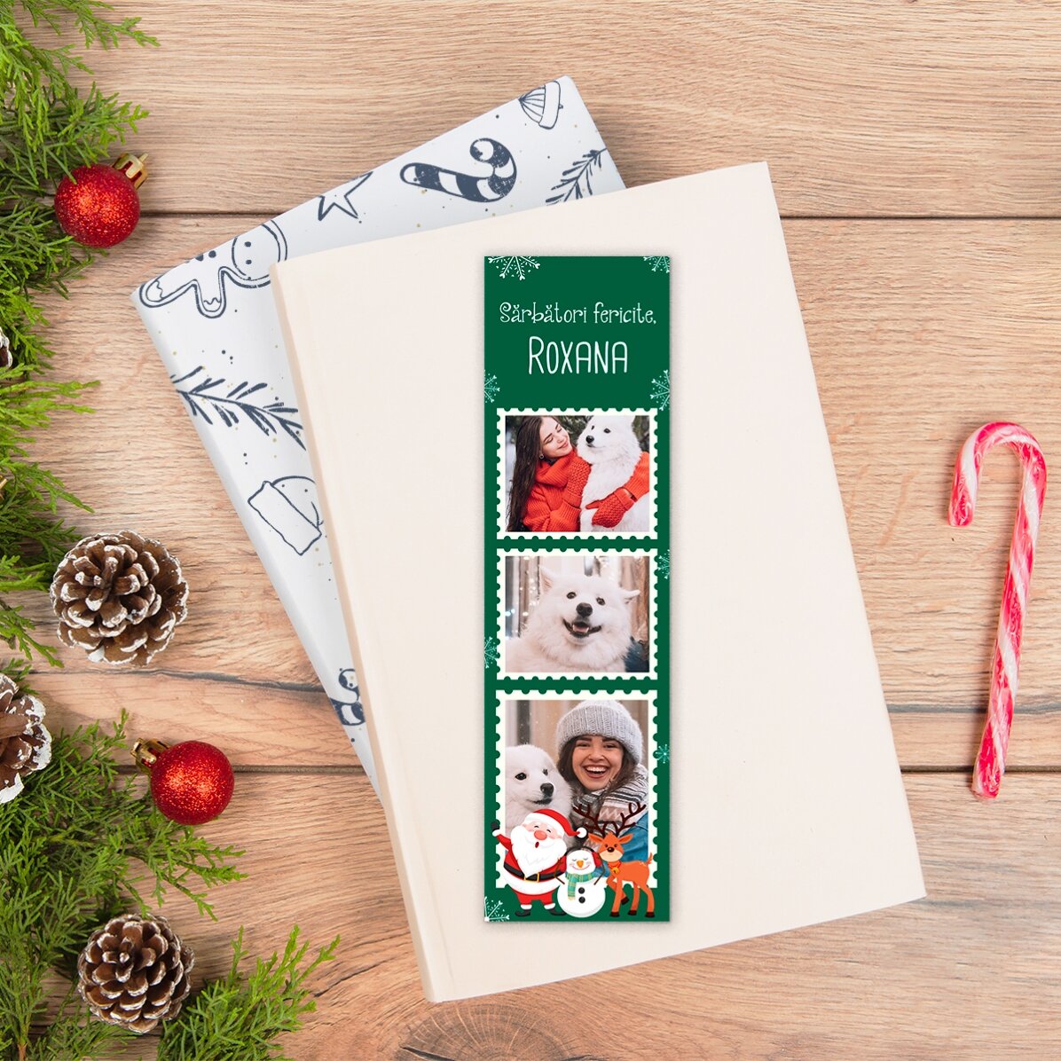 Personalisiertes Lesezeichen mit 3 Fotos und Text – Weihnachten