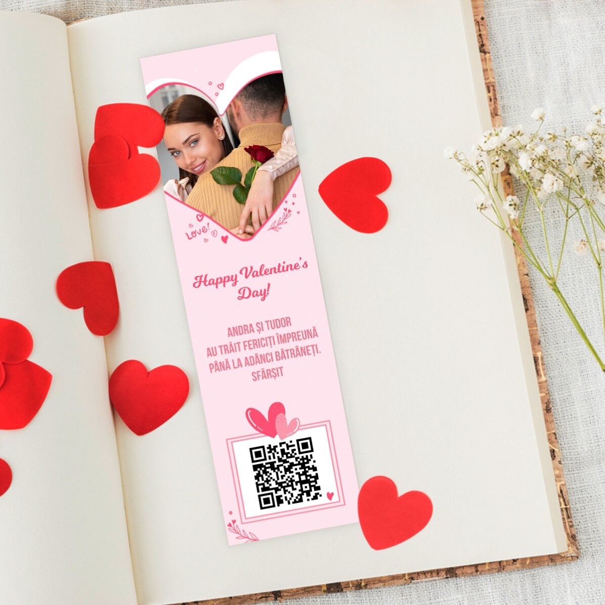 Personalisiertes Lesezeichen mit Foto, Text und QR-Code – Love
