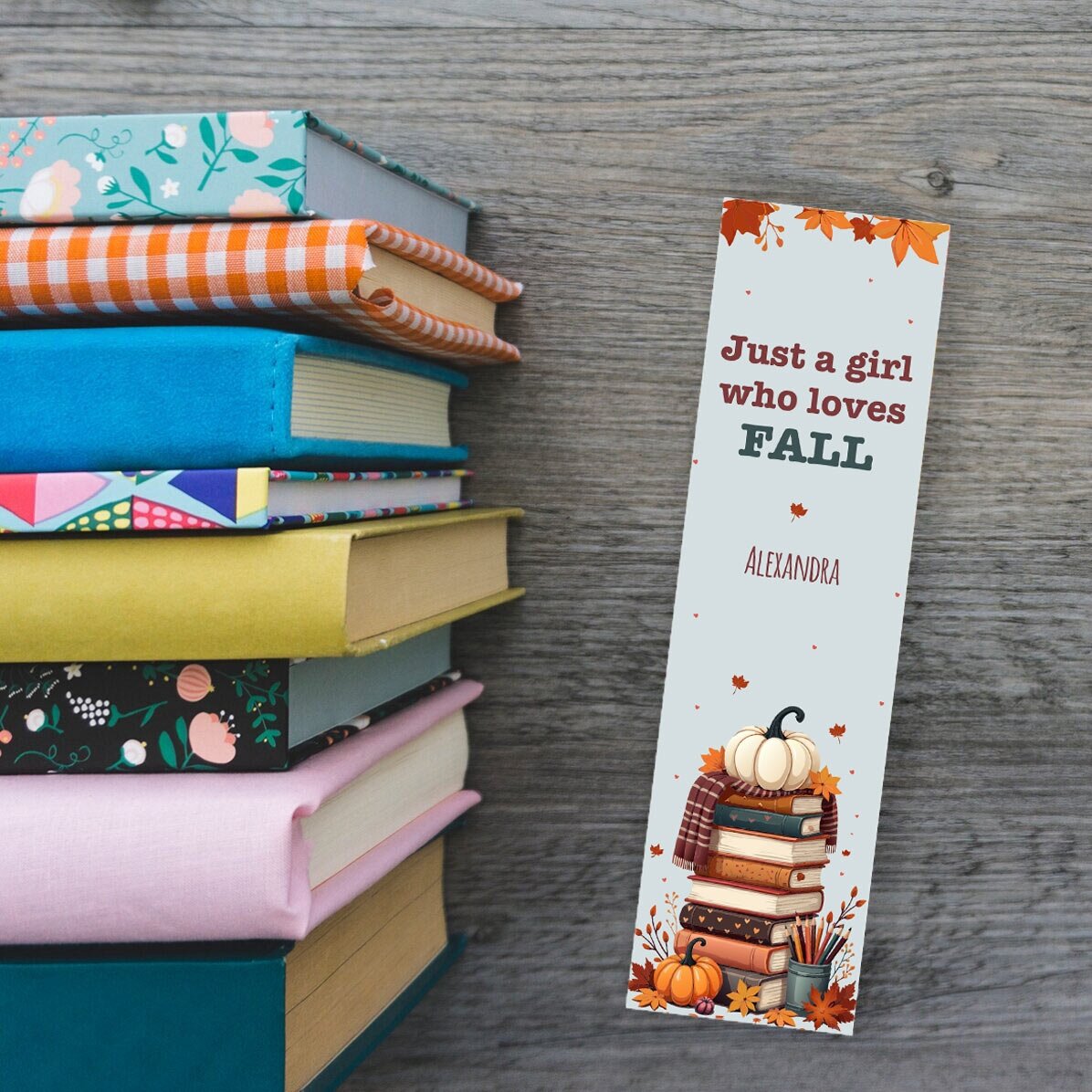 Personalisiertes Lesezeichen mit Text – Herbst