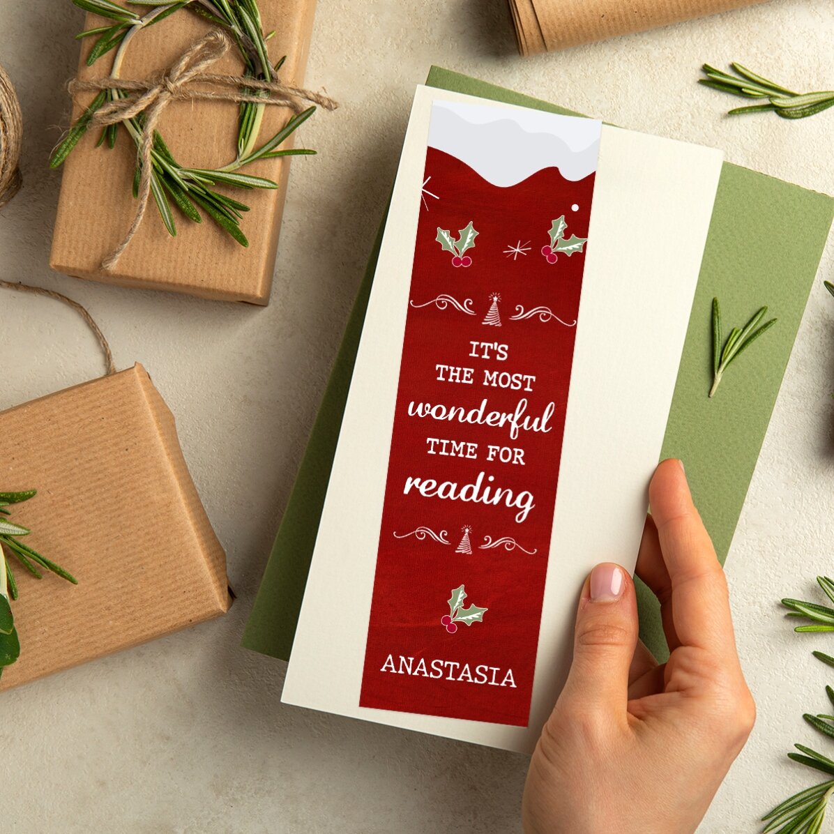 Personalisiertes Lesezeichen mit Text – „Most wonderful time“