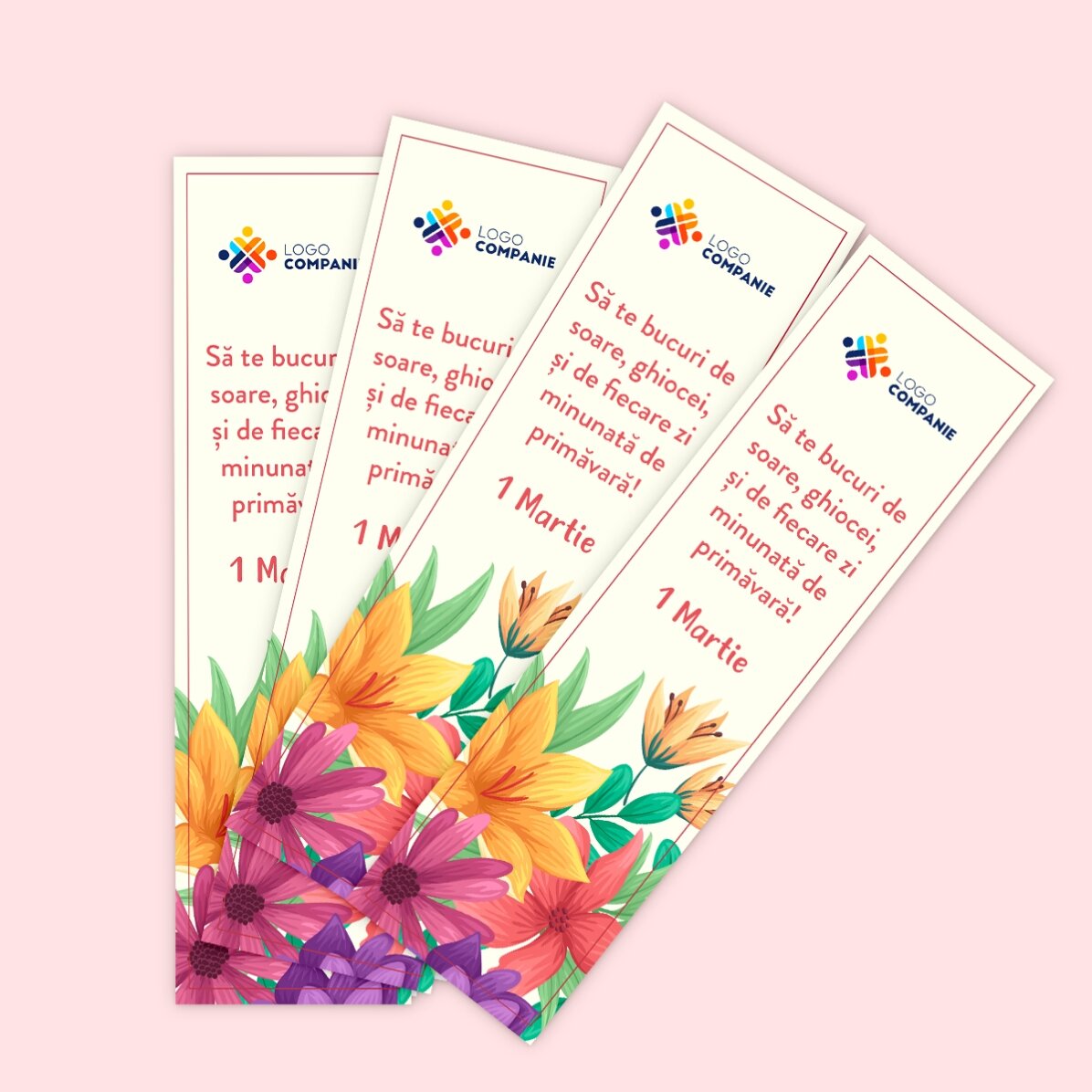 Personalisiertes Lesezeichen mit Logo und Frühlingsgruß
