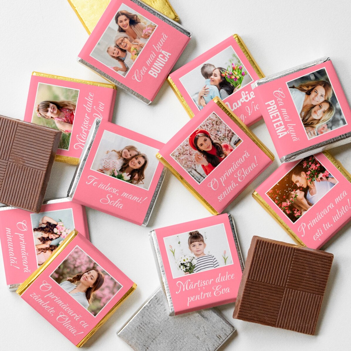 Set mit 10 personalisierten Mini-Pralinen mit Fotos und Text