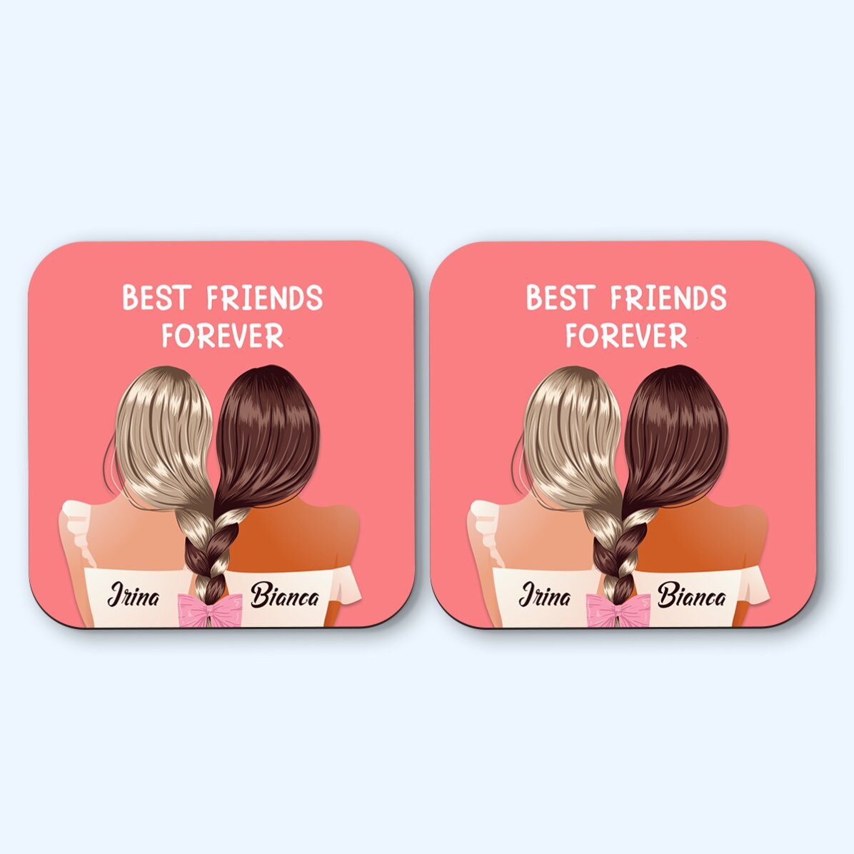 Set mit 2 personalisierten Untersetzern mit Aufdruck – „Best friends“