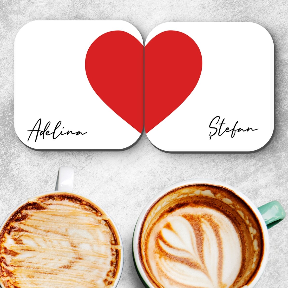 Set mit 2 personalisierten Untersetzern mit Text – Herz
