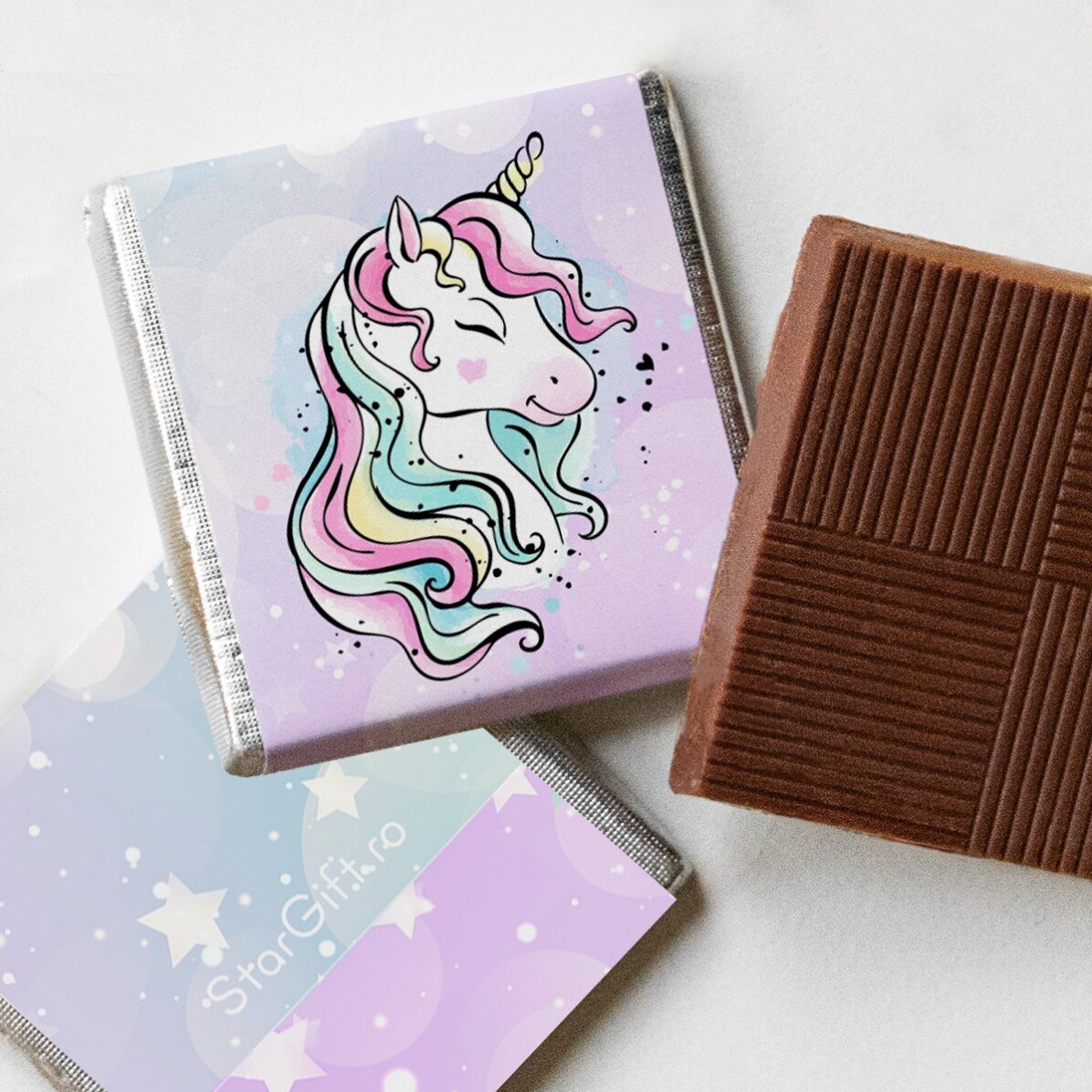 5er-Set personalisierte Mini-Pralinen mit Fotos und Text – Einhorn