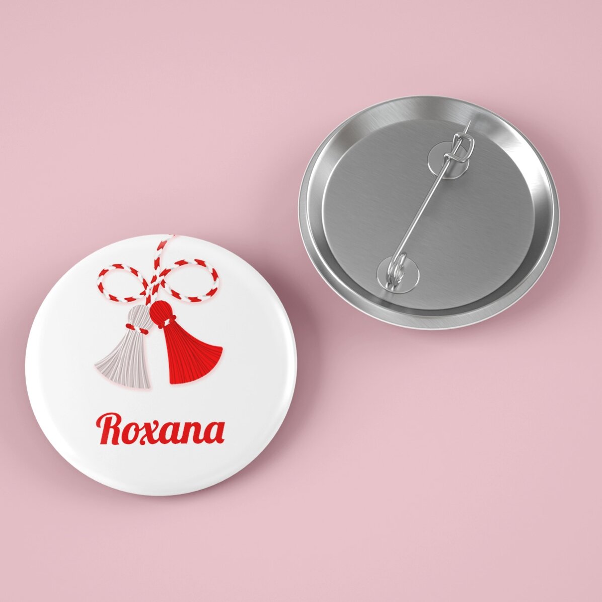 Martisor-Geschenkset mit Mini-Schokoladentafel und personalisiertem Anstecker mit Namen