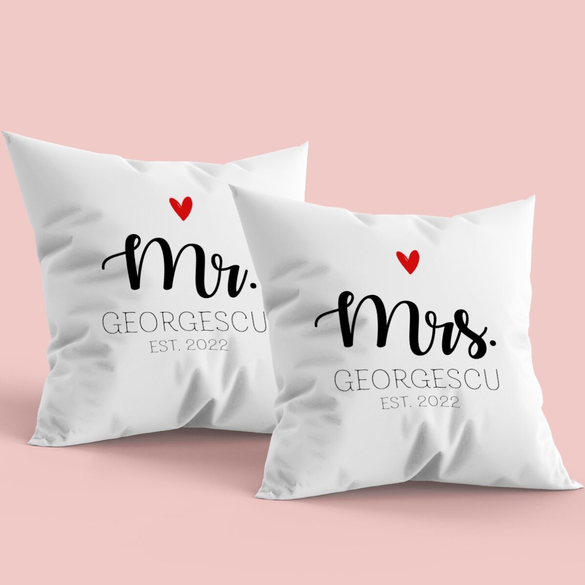 2er-Set personalisierte Kissen mit Schriftzug – Mr & Mrs