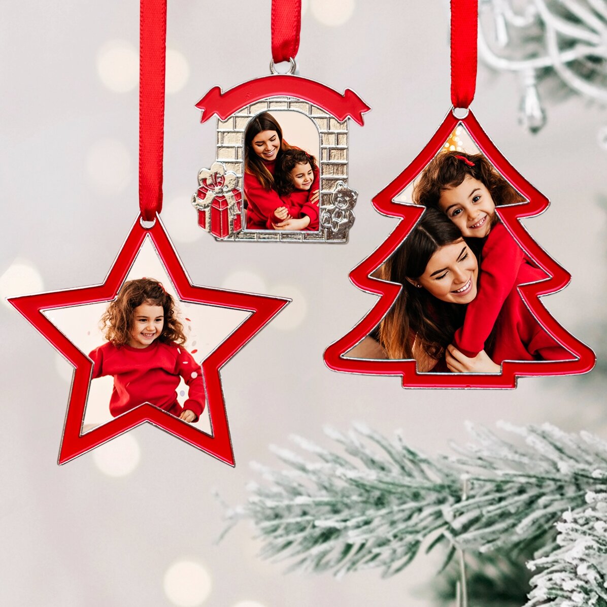 3er-Set personalisierte Christbaumkugeln mit Foto
