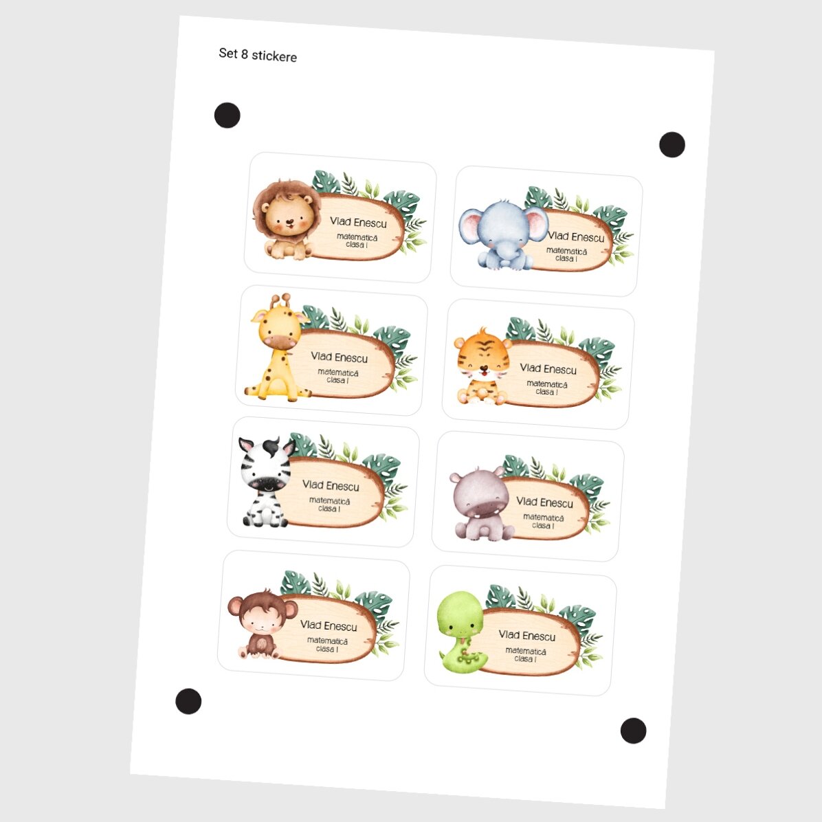 Set mit 8 individuell gestalteten Aufklebern (selbstklebende Etiketten) für die Schule mit Text – Ti