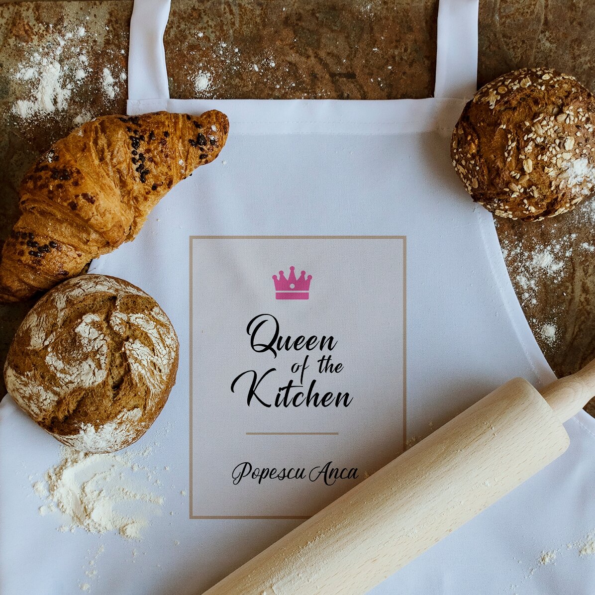 Individuell gestaltete weiße Schürze – Queen Of The Kitchen