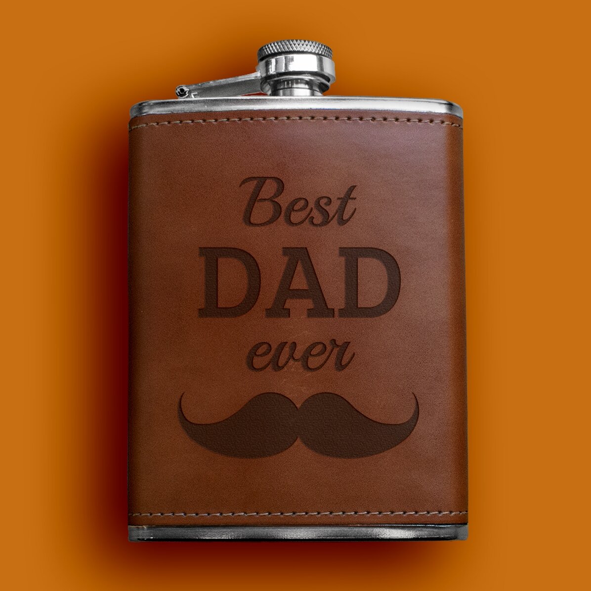 Personalisierte, mit Leder ummantelte Taschenflasche – Best DAD
