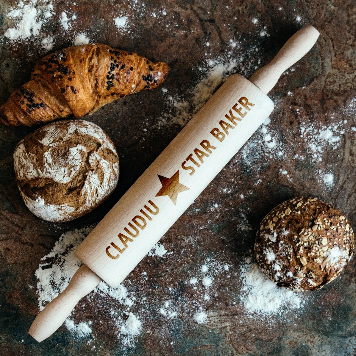 Individuell gestalteter Holz-Teigroller – Star Baker
