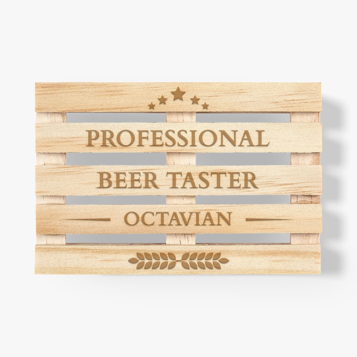 Personalisierter Glasuntersetzer in Form einer Palette mit Text – Bierverkoster
