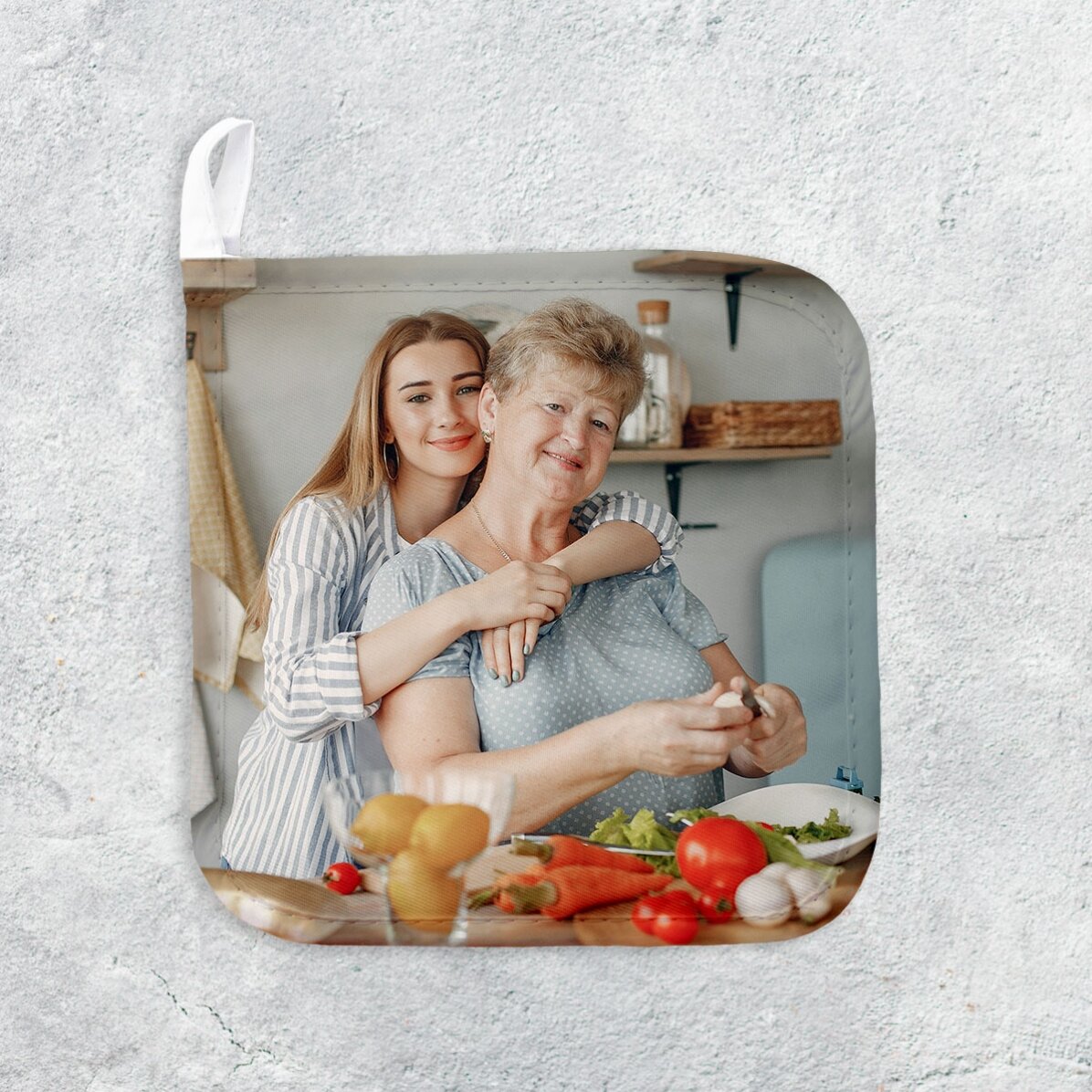 Individuell gestalteter Untersetzer für heiße Töpfe mit einem Foto