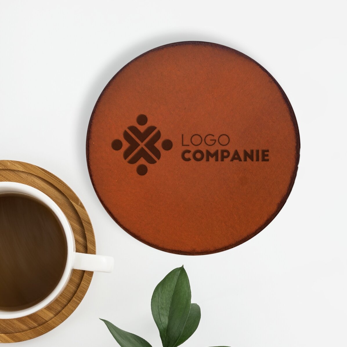 Personalisierter Gläserhalter aus Leder mit Logo