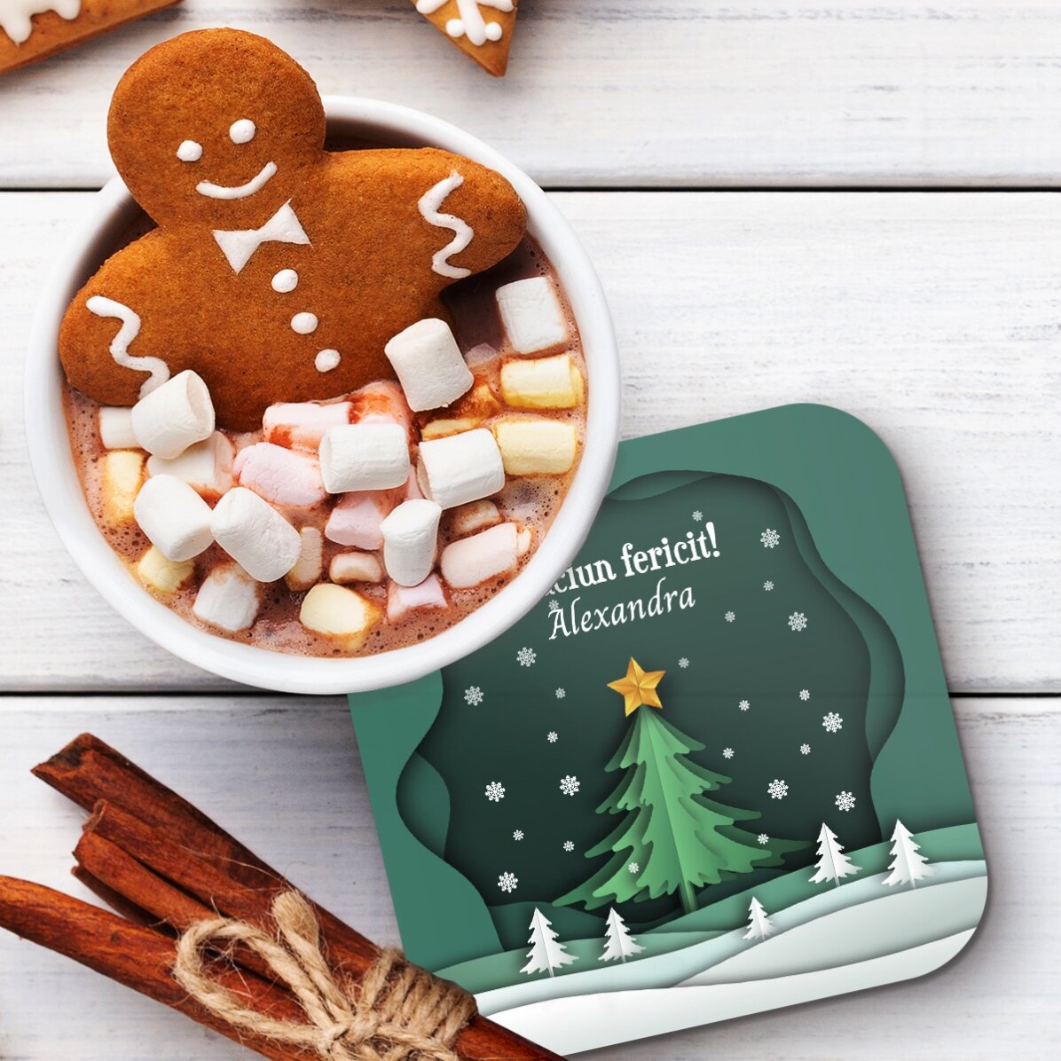 Personalisierter Gläserhalter mit Text – Weihnachtsansicht
