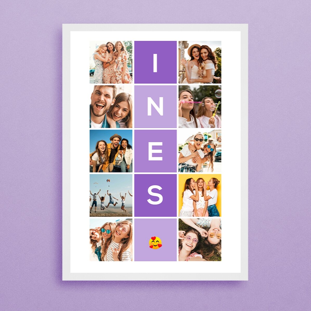 Individuell gestaltetes Bild mit 10 Fotos und einem Namen aus 5 Buchstaben