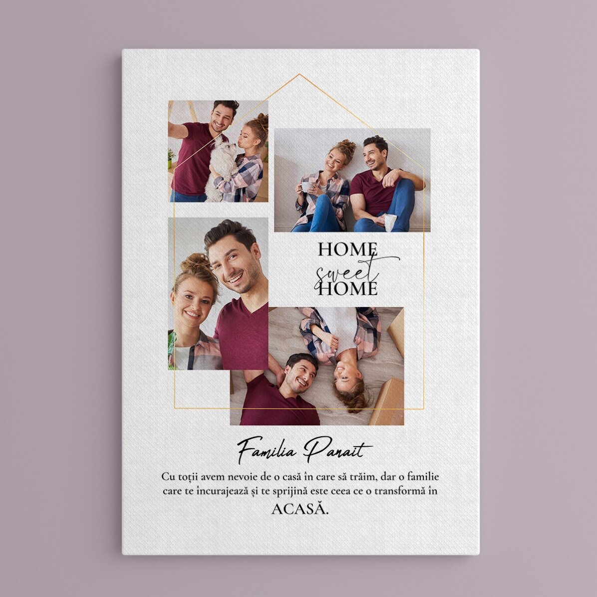 Individuell gestaltetes Bild mit 4 Fotos und einer Botschaft für die Familie – Zuhause, süßes Zuhaus