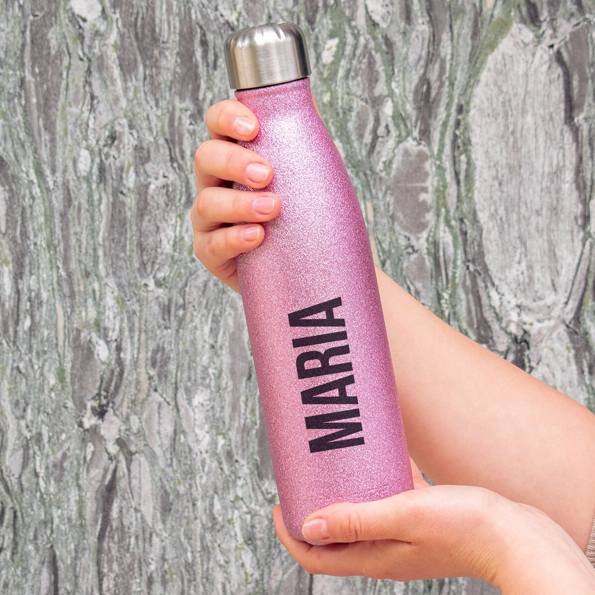 Personalisierte Thermoskanne mit Glitzer und Namen