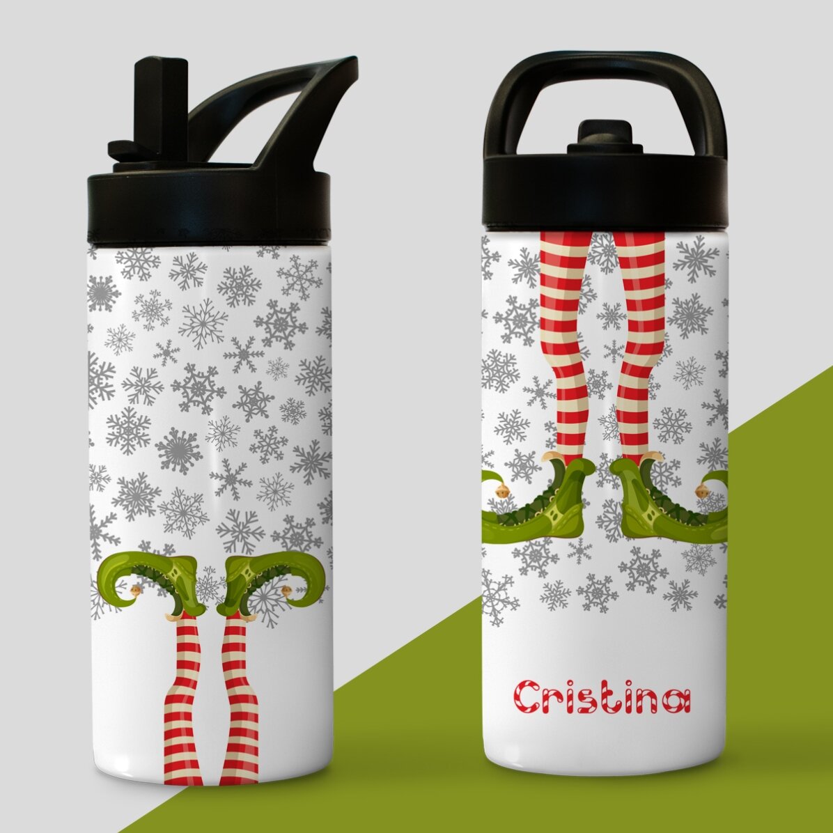 Thermoskanne mit Griff und personalisiertem Strohhalm mit Text – Elf