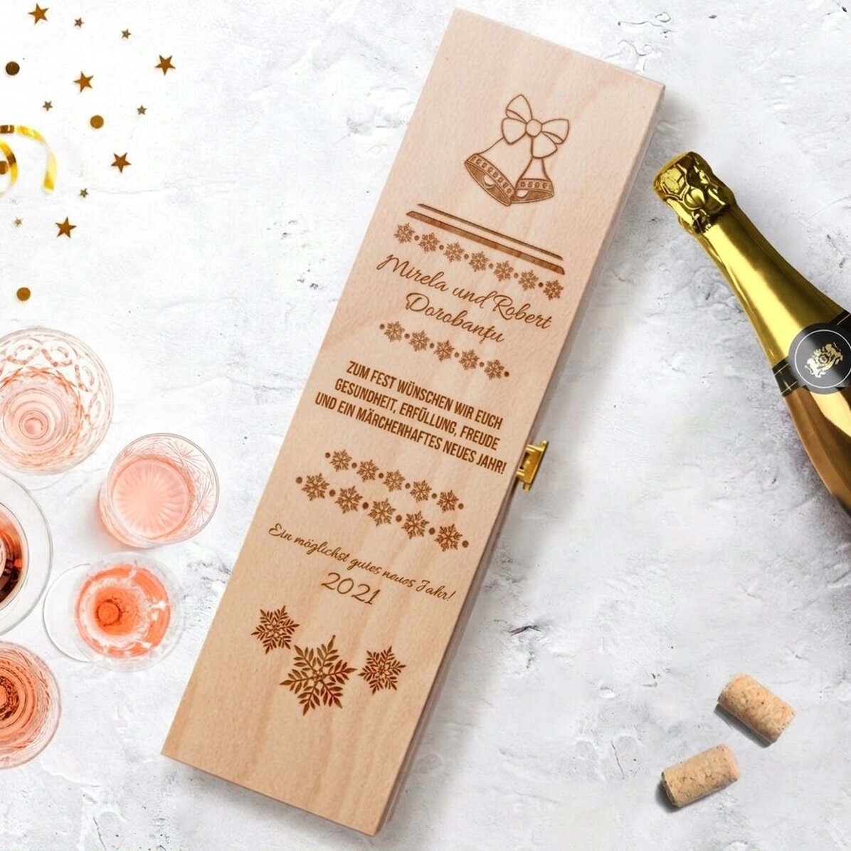 Personalisierte Sektverpackung – Neujahr