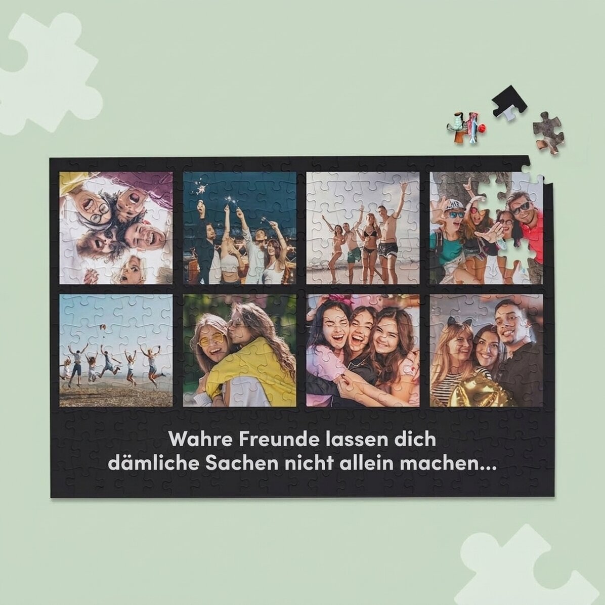 Individuell gestaltetes Puzzle mit 8 Fotos und Text, 36 x 24 cm