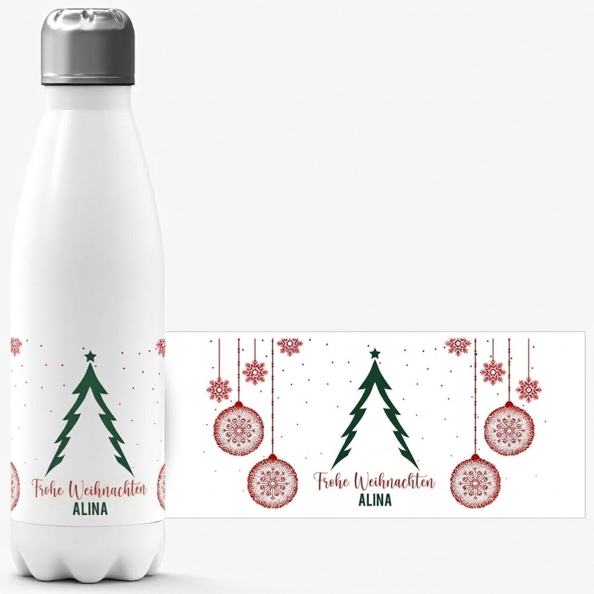 Thermoskanne mit weißem Boden, individuell mit Text bedruckt – Christmas tree