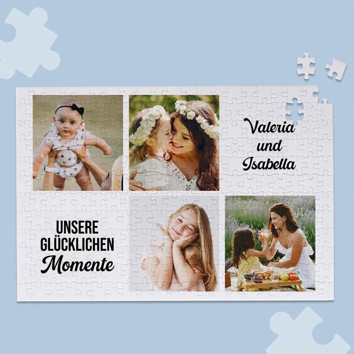 Individuell gestaltetes Puzzle mit 4 Fotos und Text, 40 x 28,5 cm – Momente