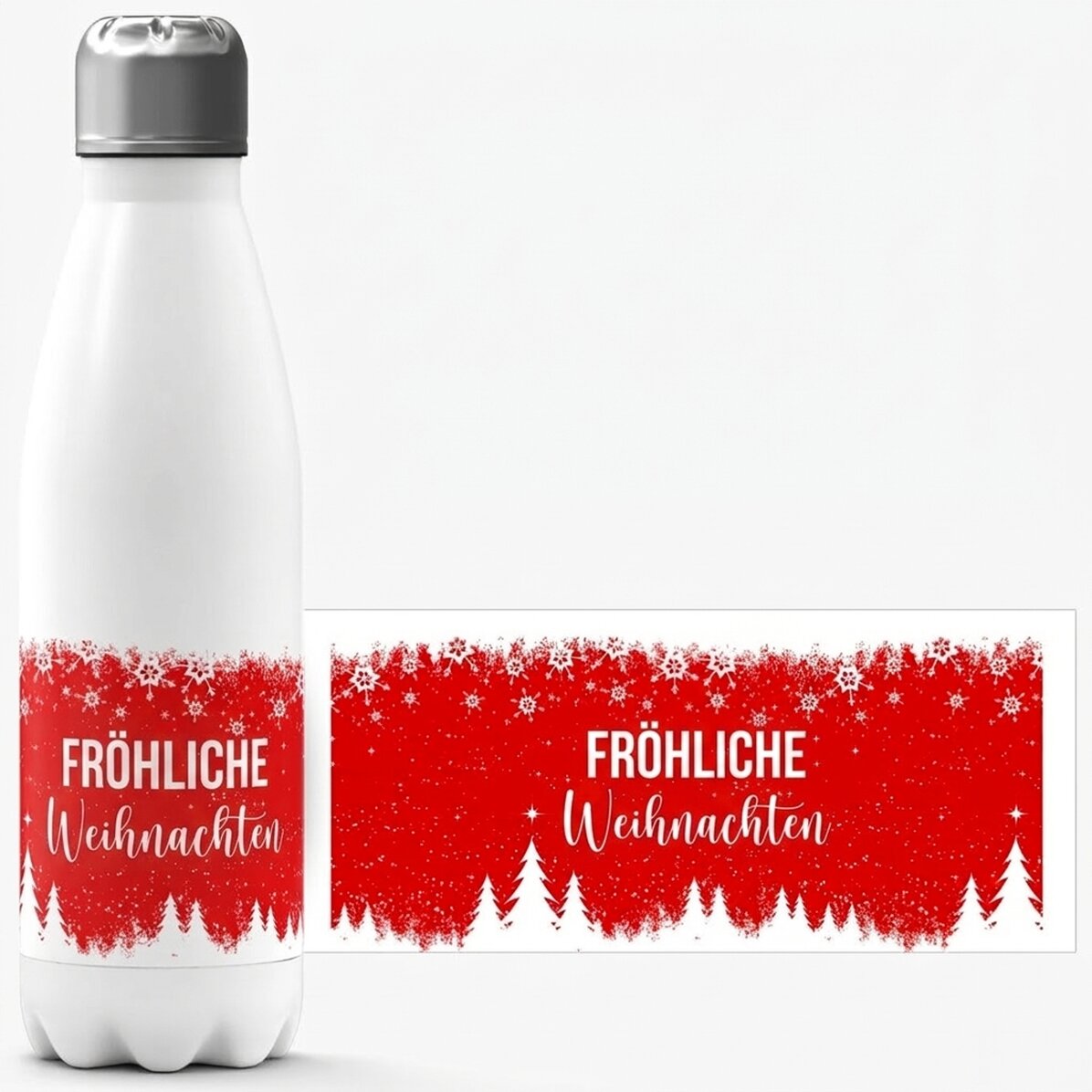 Thermoskanne mit weißem Boden, individuell mit Namen bedruckt – Winter Spirit