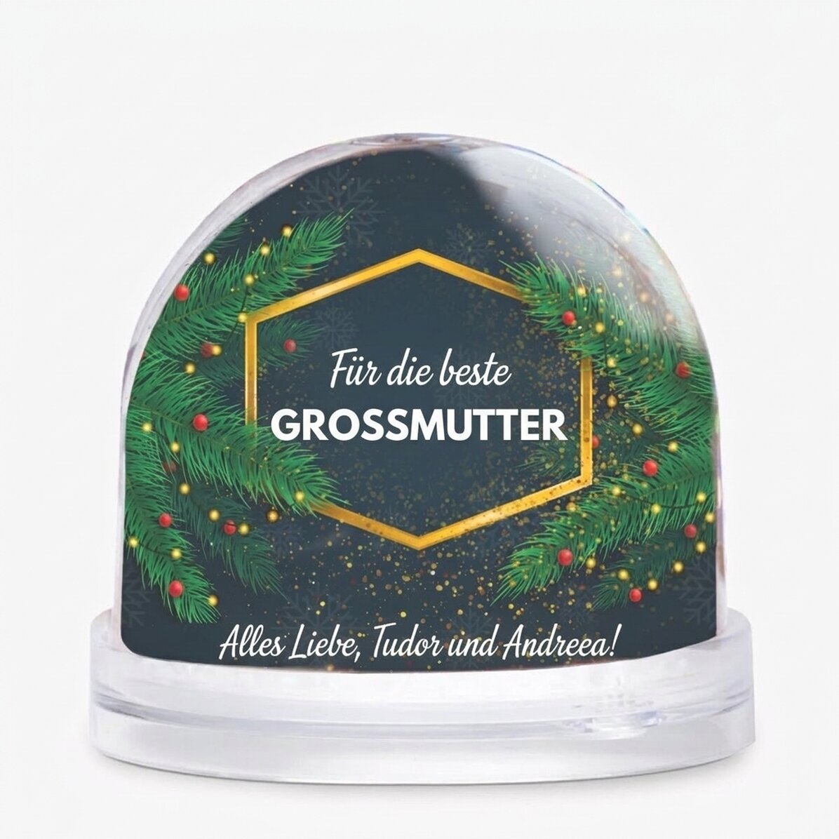 Personalisierte Schreibtischkugel mit Foto und Text – Weihnachtszauber