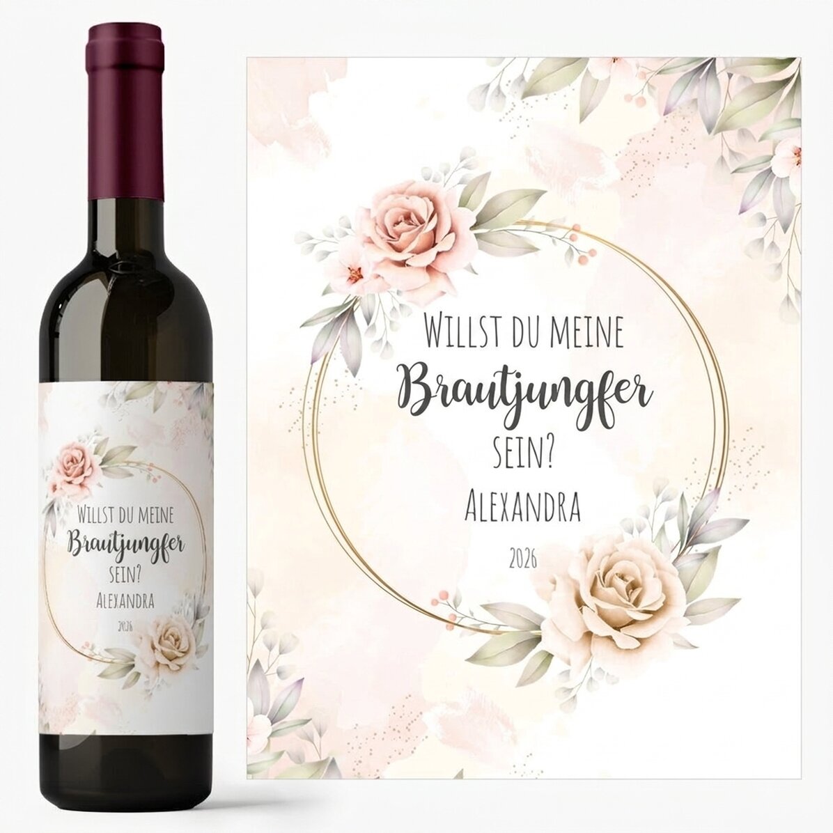 Wein mit individueller Aufschrift – „Willst du meine Brautjungfer sein?“
