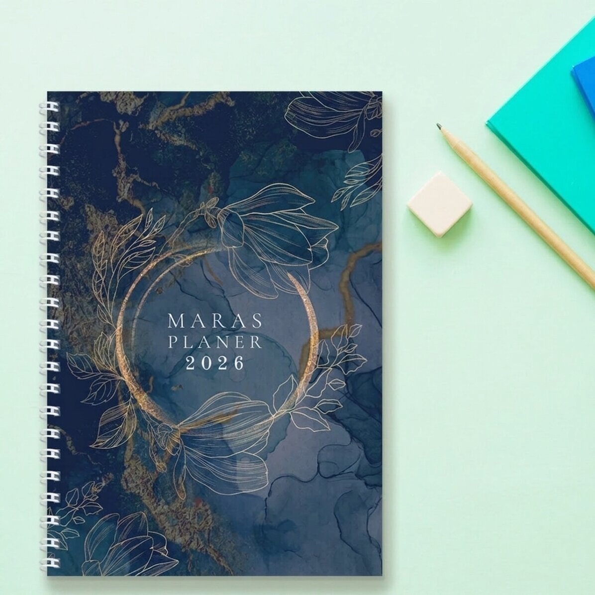 Personalisiertes Notizbuch mit Text – Gold flowers