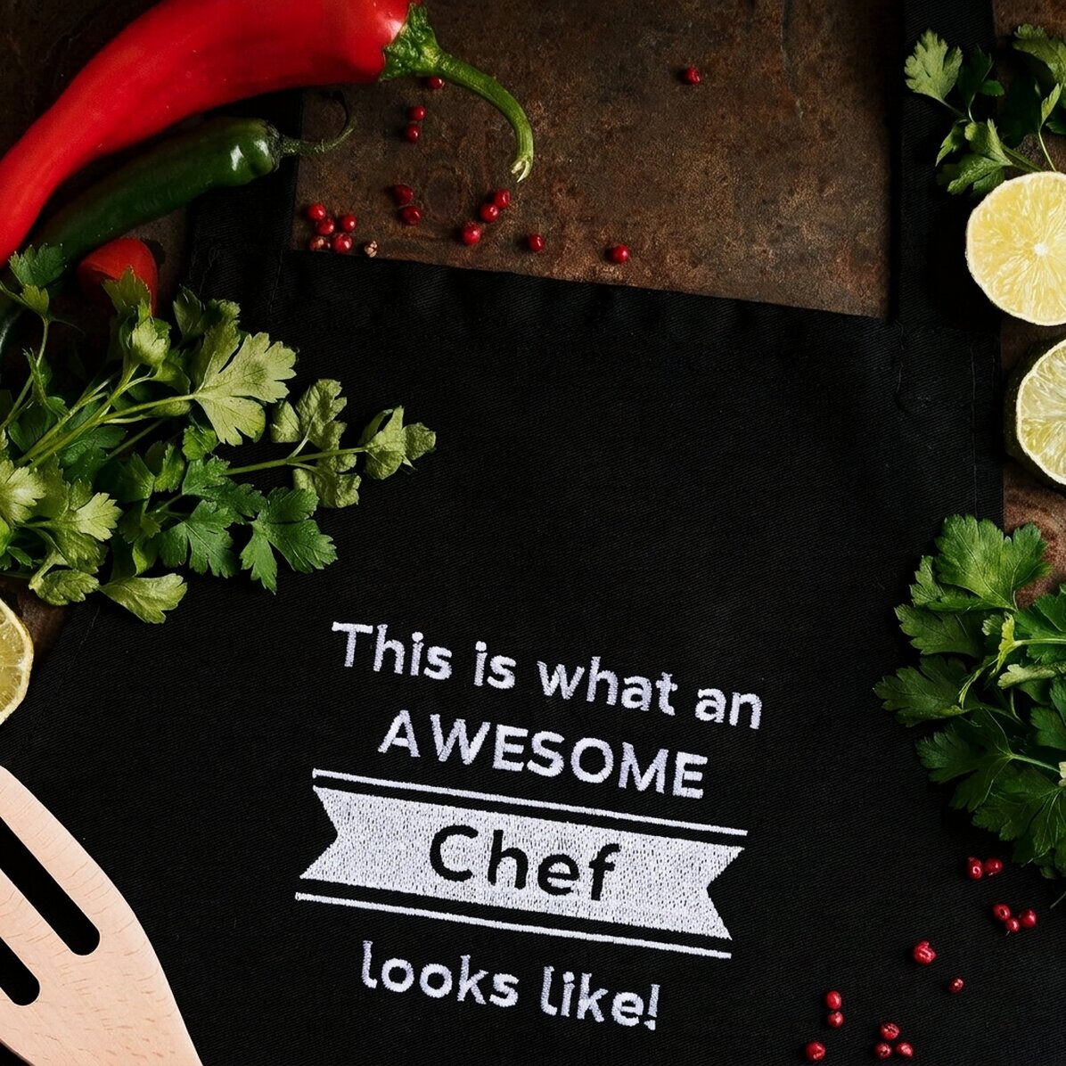 Individuell gestaltete Schürze mit Text – Awesome Chef