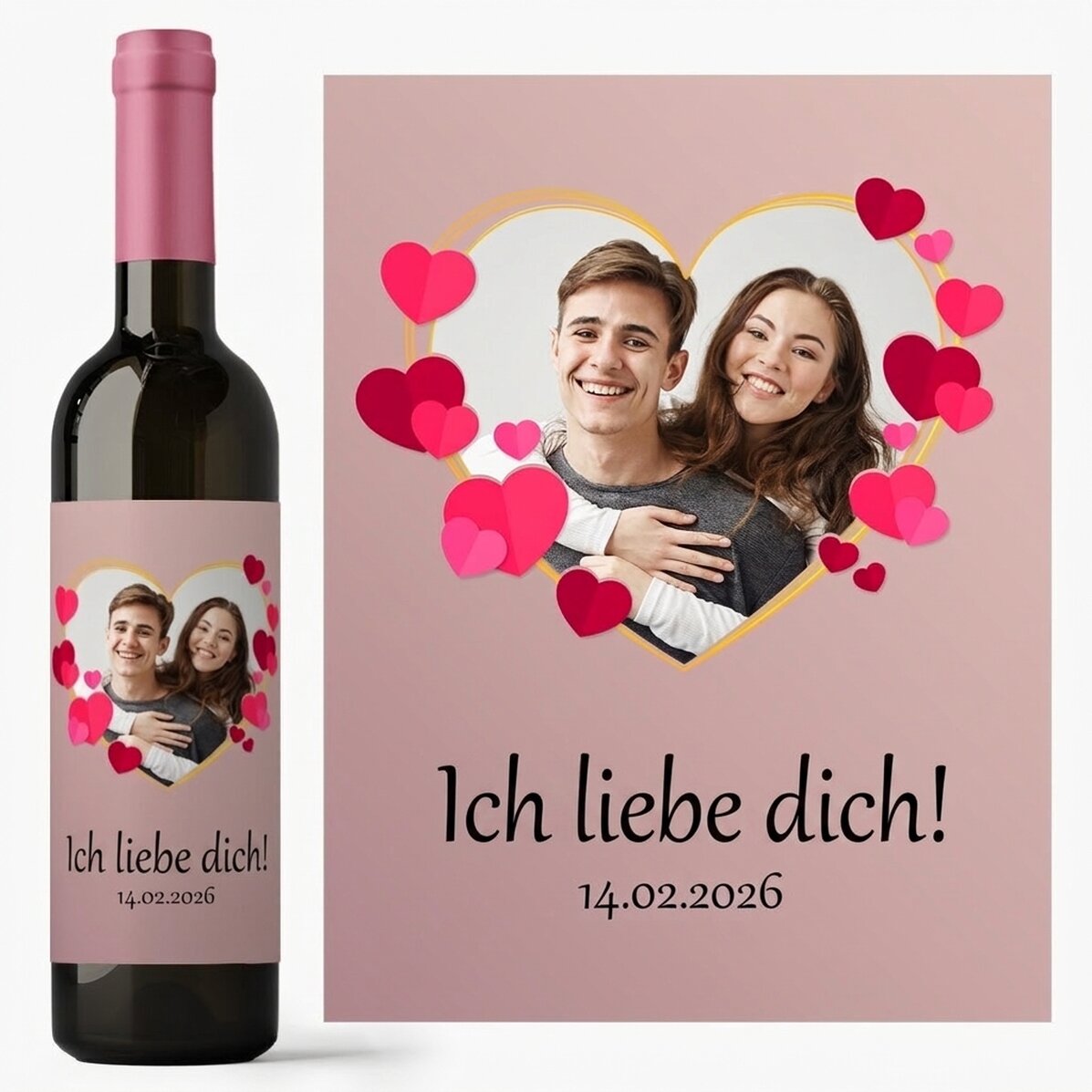 Personalisierter Wein mit Text und Foto – In love