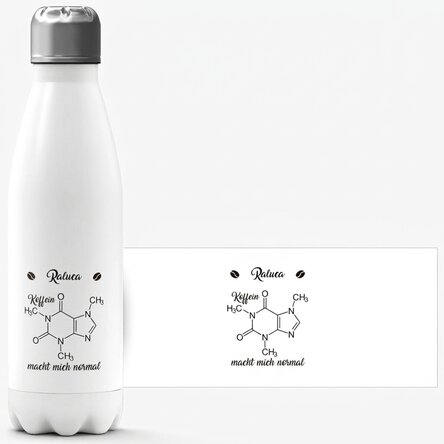 Thermoskanne mit weißem Boden, individuell mit Namen bedruckt – Chemistry