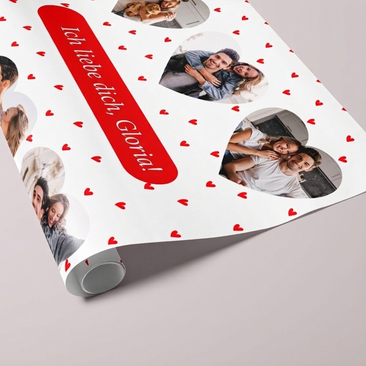 Individuell gestaltetes Geschenkpapier mit 6 Fotos und einer Botschaft