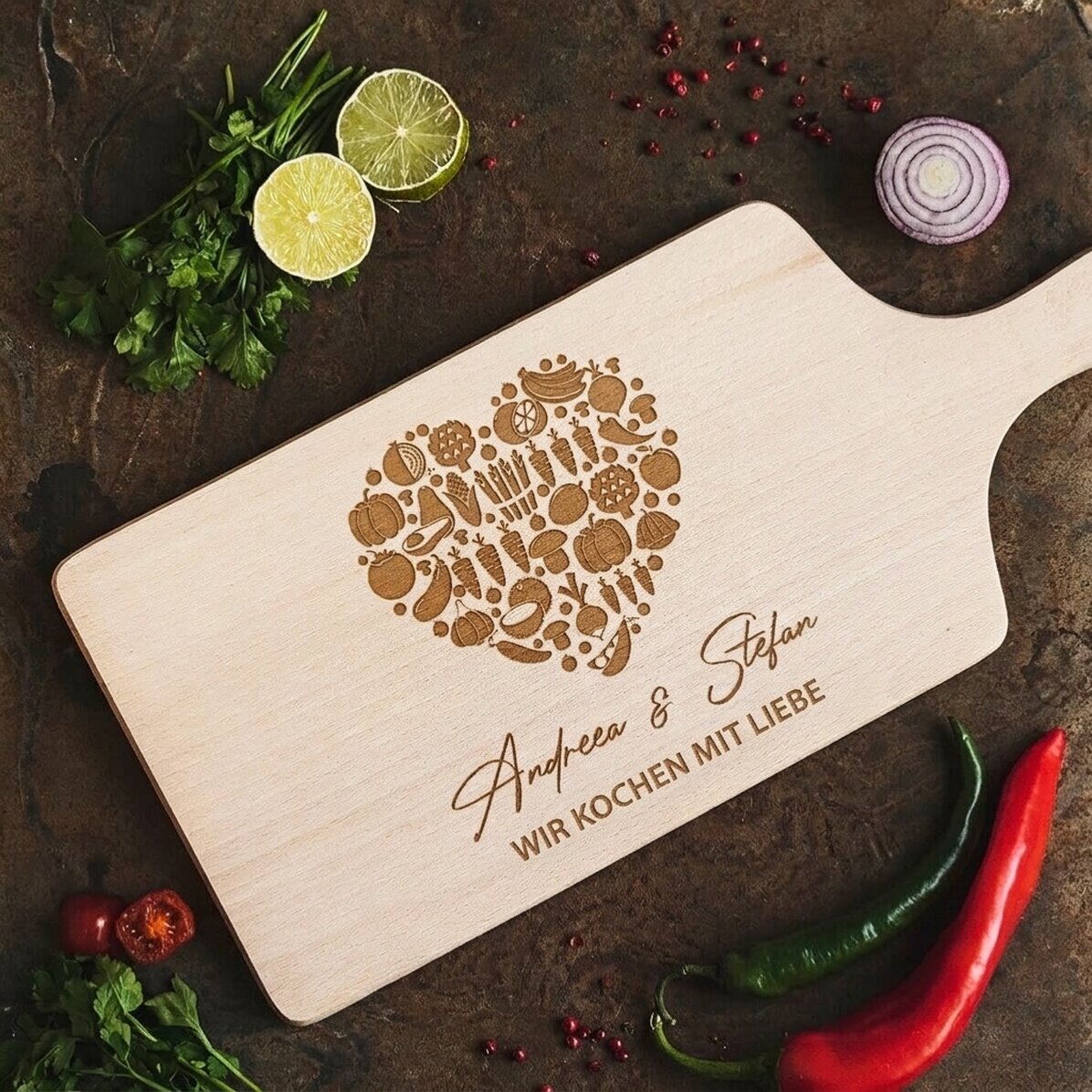 Individuell gestaltetes Schneidebrett – Love food
