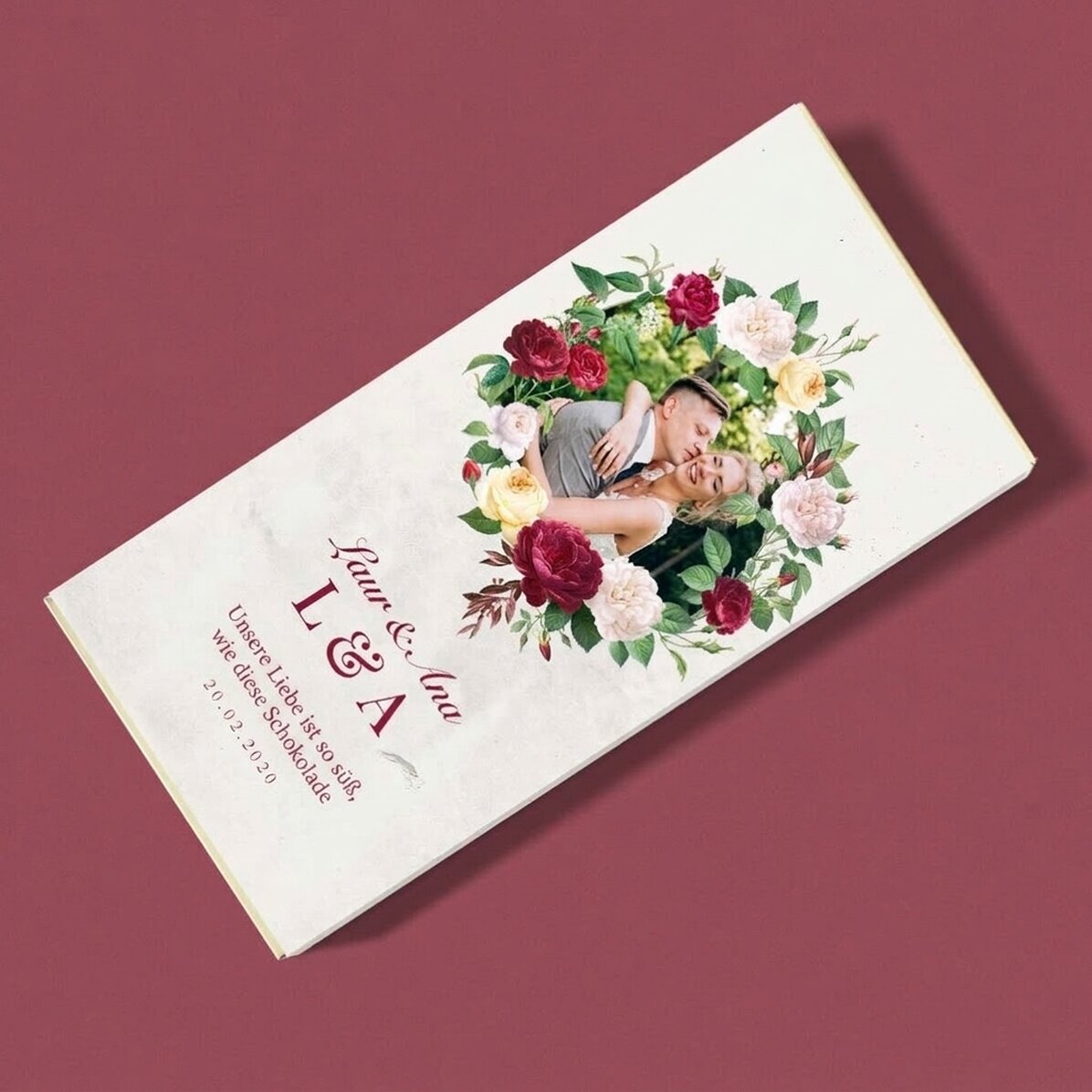 Personalisierte Schokolade mit Text und Foto – Vintage-Blumen