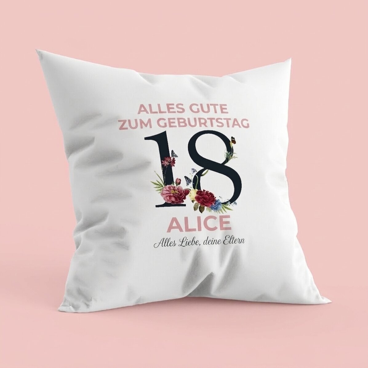 Personalisiertes Kissen mit Schriftzug – 18. Geburtstag